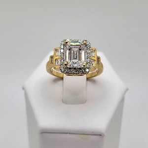 SWAROVSKI ZIRCONIA RING 5.9 CTW W/ VERMEIL YELLOW GOLD OVER STERLING RING SIZE 7